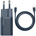 Купити Зарядний пристрій Baseus Super Si 1C 20W with Simple Wisdom Data Cable Type-C to Lightning 1m Blue (TZCCSUP-B03)