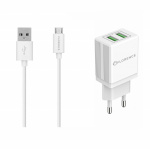 Купити Зарядний пристрій Florence 2USB 2A + microUSB cable White (FL-1021-WM)
